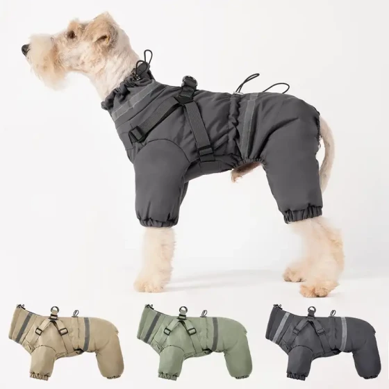 All-in-One Winter Dog Jumpsuit with Built-in Harness
